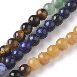 7 Chakra Theme Natural Red Rainbow Jasper & Yellow Aventurine & Tiger Eye & Green Aventurine & Blue Spot Stone & Lapis Lazuli & Amethyst Beads Strands&nbsp;G-F668-23-6mm