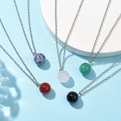 Round Gemstone Pendant Necklaces&nbsp;NJEW-JN04718-01