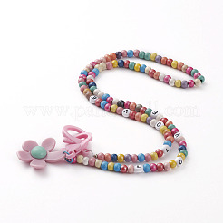 Personalized Spary Painted Natural Wood Beaded Necklaces&nbsp;NJEW-JN03243
