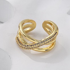 Brass Micro Pave Clear Cubic Zirconia Cuff Finger Rings&nbsp;RJEW-C120-16G
