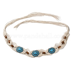 Bohemian Style Antique Silver Alloy Resin Oval & Wood Beads Waxed Cord Chain Belts for Women&nbsp;AJEW-K053-01