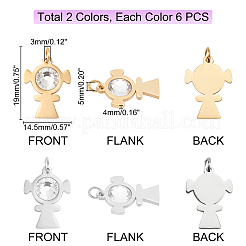 12Pcs 2 Colors 201 Stainless Steel Pendants&nbsp;STAS-DC0006-33