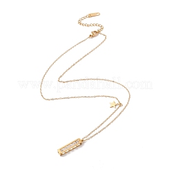 Clear Cubic Zirconia Beaded Rectangle Pendant with 304 Stainless Steel Cable Chains for Women Ion Plating(IP)&nbsp;NJEW-P262-05G