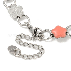 304 Stainless Steel Enamel Flower Link Chain Necklaces&nbsp;NJEW-S431-05P-02