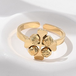 304 Stainless Steel Clover Open Cuff Rings for Women&nbsp;RJEW-A052-05G