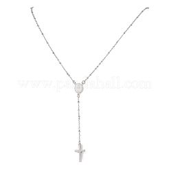 304 Stainless Steel Virgin Cross Pendant Rosary Bead Necklaces&nbsp;NJEW-JN05417
