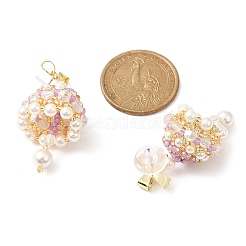 Naturla Shell Pearl Bell with Alloy Bowknot Dangle Stud Earrings&nbsp;EJEW-MZ00089