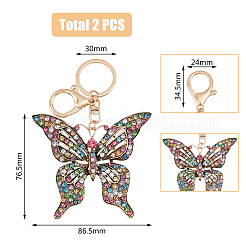 2Pcs Colorful Rhinestones Hollow Butterfly Alloy Pendant Keychain&nbsp;KEYC-HY0001-14