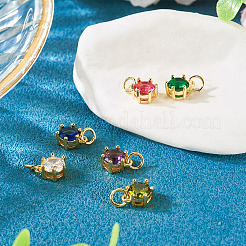 6Pcs 6 Colors Brass Pave Cubic Zirconia Pendants&nbsp;KK-TA0002-15