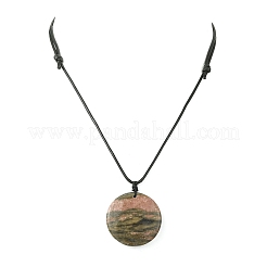 Natural Rhodonite Pendant Adjustable Black Korean Waxed Polyester Cord Necklaces for Women&nbsp;NJEW-JN06301