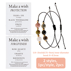 2Pcs 2 Styles Natural Round Rose Quartz & Unakite & Rhodonite & Tiger Eye & Black Tourmaline & Pyrite Bead Braided Bead Bracelets&nbsp;BJEW-FH0001-06B