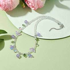 Glass with Malaysia Jade Beaded Necklaces&nbsp;NJEW-JN04680-01