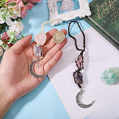 2Pcs 2 Styles Nuggets Natural Amethyst & Rose Quartz Hanging Suncatchers&nbsp;AJEW-GL0003-32