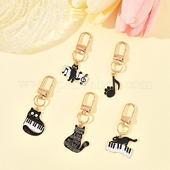 5Pcs Cat & Music Theme Alloy Enamel Pendant Decoration&nbsp;HJEW-FS00035-03