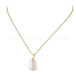 Natural Baroque Keshi Pearl Rectangle Pendant 304 Stainless Steel Cable Chain Necklaces for Women&nbsp;NJEW-JN06136