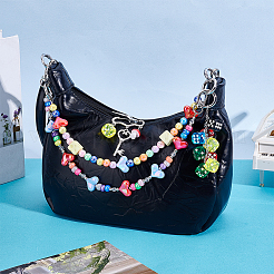 2Pcs Heart Round Acrylic Beaded Bag Decorative Chains and 2Pcs Dice Alloy Brooches&nbsp;HJEW-PH02201