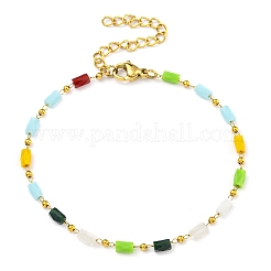 PVD Vacuum Plating 304 Stainless Steel & Glass Column Link Chain Bracelets for Women&nbsp;BJEW-P334-14G