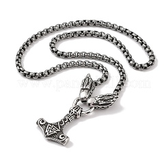 304 Stainless Steel Dragon Head King Box Chain Viking Mjolnir Thor Hammer Pendant Necklaces for Men&nbsp;NJEW-K278-15AS