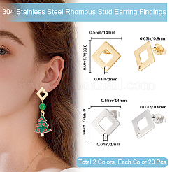 40Pcs 2 Colors 304 Stainless Steel Stud Earring Findings&nbsp;STAS-BBC0004-22