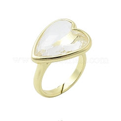 Heart Brass Natural Quartz Crystal Finger Rings&nbsp;RJEW-D304-01G-F