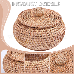 Woven Rattan Round Storage Box with Lid&nbsp;AJEW-WH0609-889
