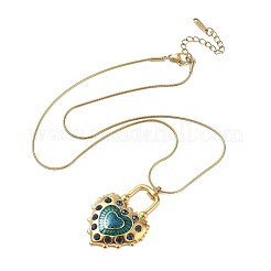 304 Stainless Steel Enamel Teal Pendant Necklaces for Women&nbsp;NJEW-C118-01C-G