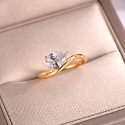 Brass Pave Single Cubic Zirconia Finger Rings for Women&nbsp;ZK8046-3
