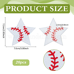 20Pcs Star with Baseball Pattern Computerized Embroidery Cloth Iron on/Sew on Patches&nbsp;PATC-BC0001-27