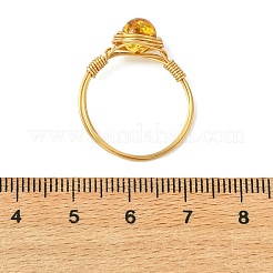 Copper Wired Natural Amber Finger Rings for Women&nbsp;RJEW-JR01052-01