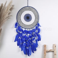 Evil Eye Woven Web/Net with Feather Wall Hanging Decorations&nbsp;PW-WG77758-01