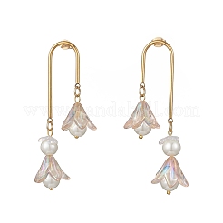 304 Stainless Steel Glass Flower Dangle Stud Earrings&nbsp;EJEW-JE06481-03
