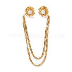 304 Stainless Steel & Dyed Stone Flower Hanging Chain Brooch&nbsp;JEWB-S021-01G-05