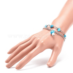Synthetic Turquoise(Dyed) Chips Beaded Double Line Multi-strand Bracelet&nbsp;BJEW-JB08669