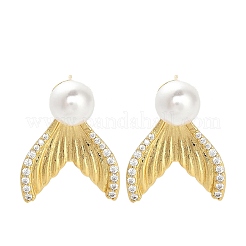 Fishtail Brass Micro Pave Clear Cubic Zirconia Stud Earring Findings&nbsp;KK-D102-06G