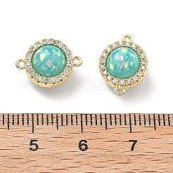 Brass Micro Pave Clear Cubic Zirconia Flat Round Connector Charms&nbsp;KK-B129-24G-02