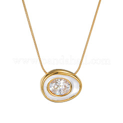 304 Stainless Steel Pave Cubic Zirconia Enamel Half Egg Pendant Necklaces&nbsp;WG1BB27-01