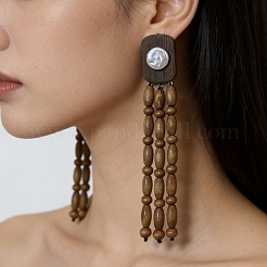 Wood & Imitation Pearl Stud Earrings&nbsp;WGE84F1-01