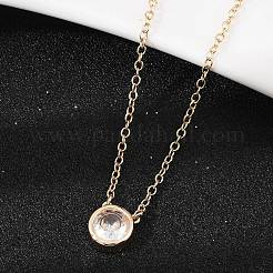 Brass Pave Clear Cubic Zirconia Pendant Necklaces for Women&nbsp;NJEW-Z079-02G-04