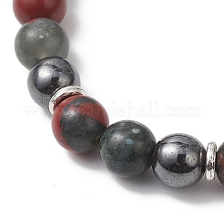 Natural African Bloodstone & Synthetic Turquoise & Hematite Beaded Stretch Bracelets&nbsp;BJEW-JB13449