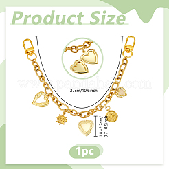 Brass Heart Locket Pendant with 304 Stainless Steel Sun Compass Pendant Oval Link Chain Bag Decorative Chains&nbsp;HJEW-PH02276