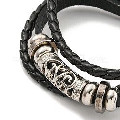Braided PU Leather & Waxed Cords Triple Layer Multi-strand Bracelets&nbsp;BJEW-P329-08A-P