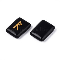 25Pcs Rectangle Natural Obsidian Rune Stones with Elder Futhark Alphabet Engraved&nbsp;G-T142-39