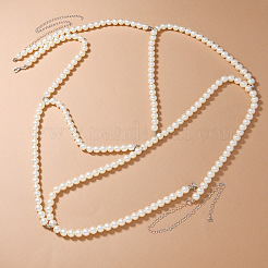 Plastic Imitation Pearl White Round Beaded Sexy Bikini Body Chains for Women&nbsp;WGCAB37-01