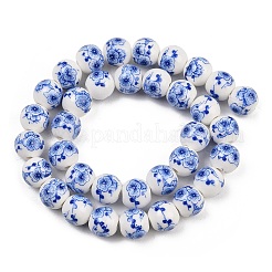 Handmade Flower Printed Porcelain Ceramic Beads Strands&nbsp;PORC-M007-10mm-15