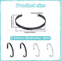 4Pcs 2 Colors C-Shaped 201 Stainless Steel Grooved Cuff Bangles&nbsp;STAS-UN0065-25B