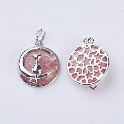 Fashion Natural & Synthetic Mixed Stone Kitten Pendants&nbsp;G-K234-D