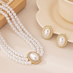 Oval Imitation Pearl Stud Earrings & Beaded Necklaces Sets for Women&nbsp;FS-WGE3419-01