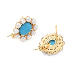 Brass and ABS Plastic Imitation Pearl Stud Earring Findings&nbsp;KK-C172-14B-G