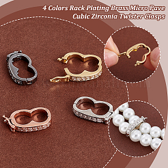 8Pcs 4 Colors Rack Plating Brass Micro Pave Cubic Zirconia Twister Clasps&nbsp;ZIRC-PH0001-45