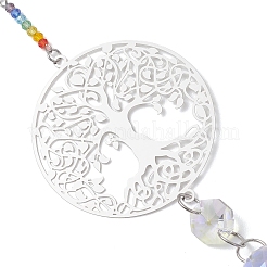 201 Stainless Steel Tree of Life Shape & Rainbow Crystal Glass Hanging Suncatcher&nbsp;HJEW-JM04680
